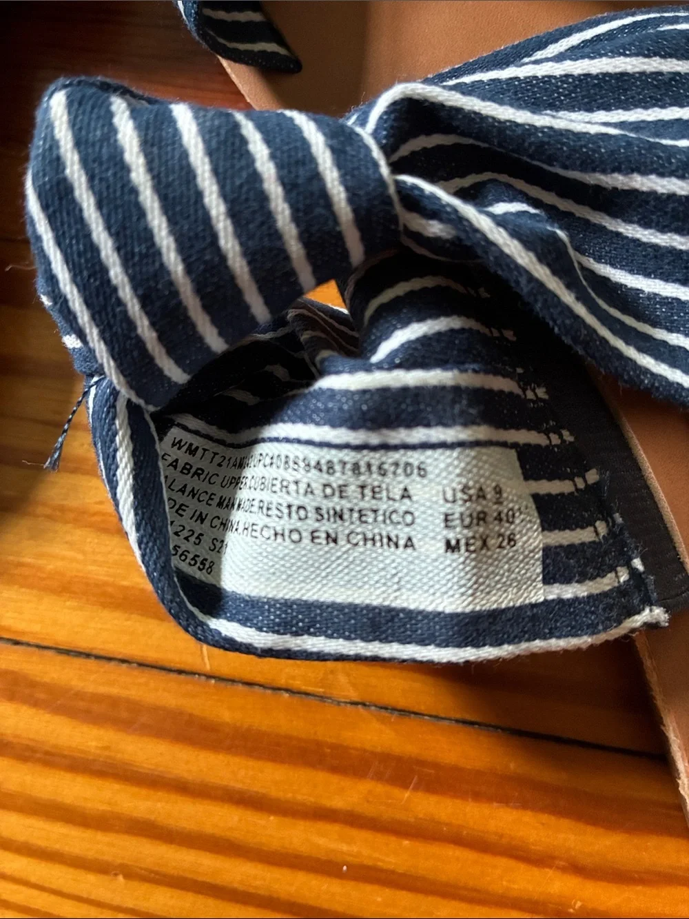 Time and Tru Navy and White Striped Knot Slide Sandals